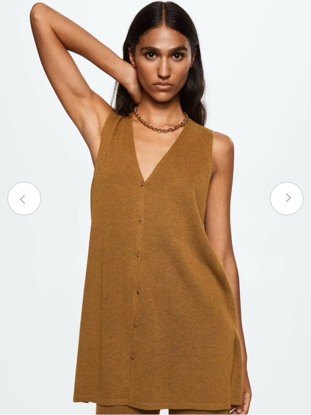 Mango Sleeveless Button Set Camel Brown (Size Large)